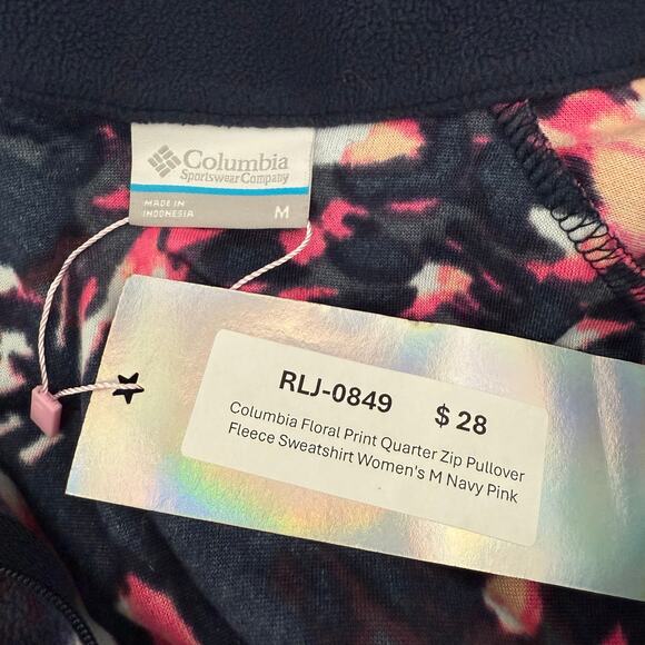 Columbia Floral Print Quarter Zip Pullover Fleece Sweatshirt Women's M Navy Pink - Picture 7 of 7